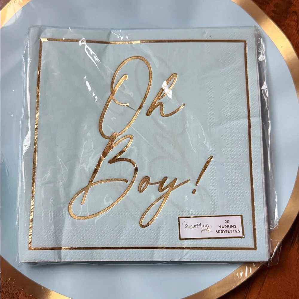 READ - NWT Baby Boy Blue Gold Plates Napkins Baby Shower Party Tableware